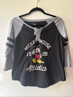 Disney Mickey Mouse Raglan Lace-Up Tee - Black, Gray, Red, Yellow